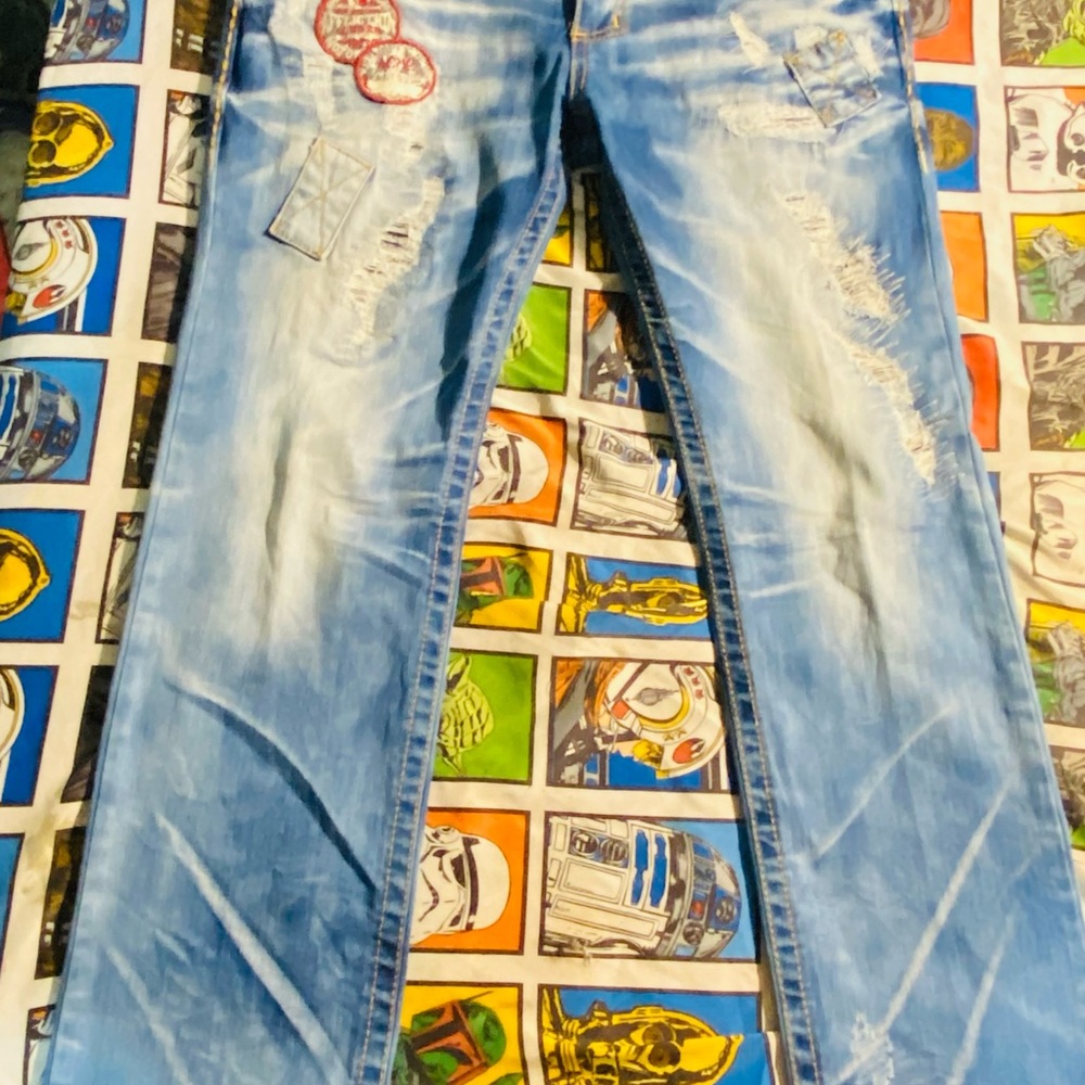 Affliction Men's Light Blue Distressed Jeans